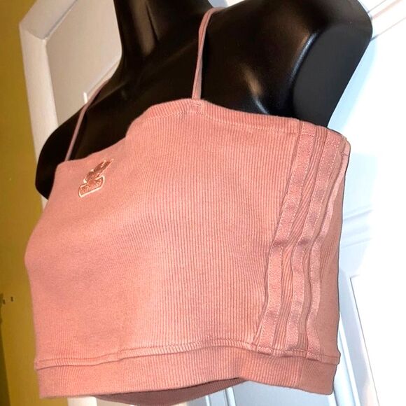 ADIDAS Ribbed Crop Spaghetti Straps Red Bralette Pink Tank Top Womens Medium - Picture 3 of 11